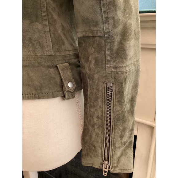 CHELSEA & VIOLET Olive Green Suede Moto Jacket XS - Picture 4 of 7